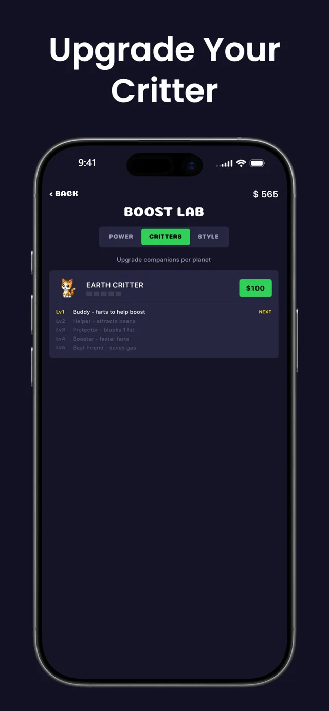 Upgrade Your Critter — the Boost Lab critters tab with the Earth Critter companion